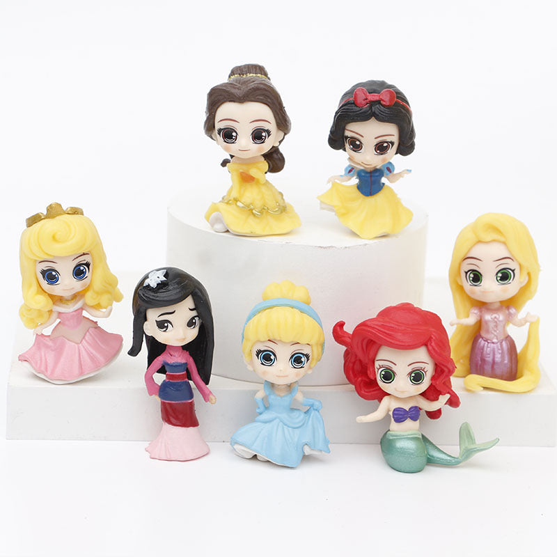 Cross-border 7 Q version princess figurines Snow White Mermaid Mulan Cinderella toy doll model ornaments